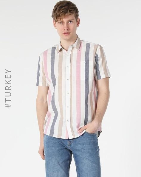 striped shirt with patch pocket