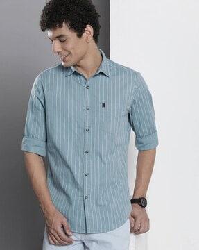 striped shirt with patch pocket