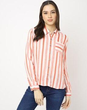 striped shirt with patch pocket