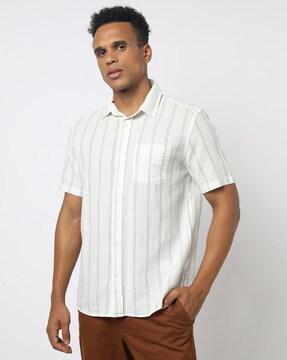 striped shirt with patch pocket