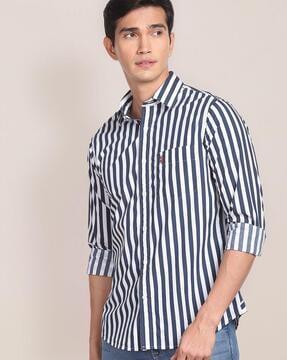 striped shirt with patch pocket