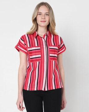 striped shirt with patch pocket