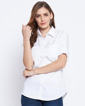 striped shirt with patch pocket