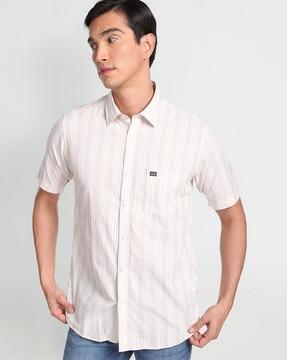 striped shirt with patch pocket