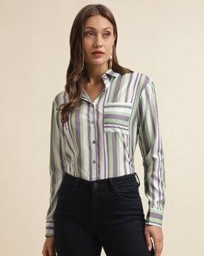 striped shirt with patch pocket