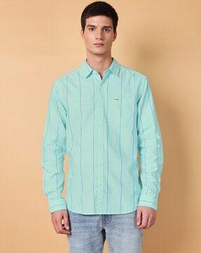 striped shirt with patch pocket