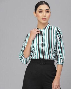 striped shirt with puff sleeves