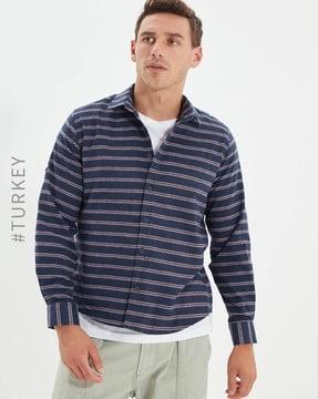 striped shirt with roll-tab sleeves