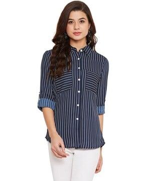 striped shirt with roll-up sleeves