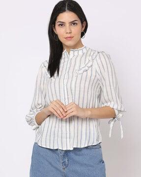 striped shirt with ruffle accent