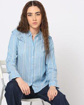 striped shirt with ruffled detail
