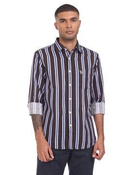 striped shirt with spread collar