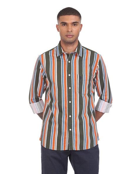 striped shirt with spread collar