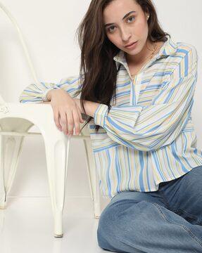 striped shirt with spread collar