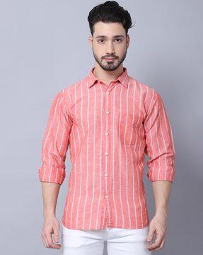 striped shirt with spread collar