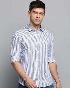 striped shirt with spread collar