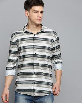 striped shirt with spread collar