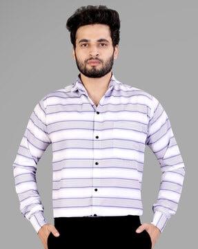 striped shirt with spread collar