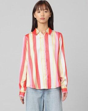 striped shirt with spread collar