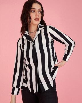 striped shirt with spread collar