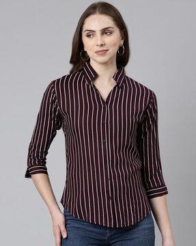 striped shirt with spread collar