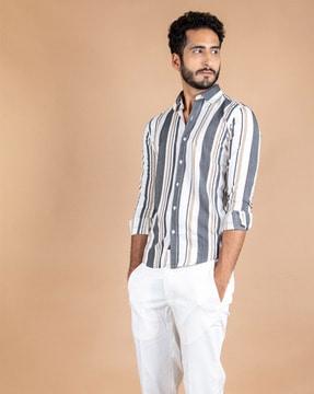 striped shirt with spread collar