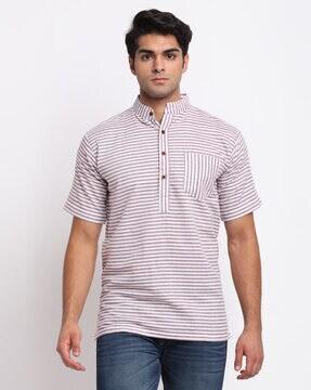 striped short kurta with band collar