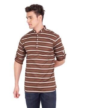 striped short kurta with band-collar