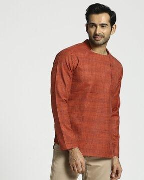 striped short kurta with button placket