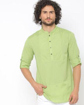 striped short kurta with mandarin collar