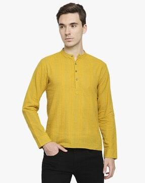 striped short kurta with mandarin collar