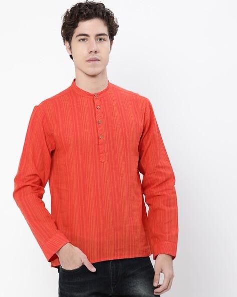 striped short kurta with mandarin collar