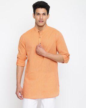 striped short kurta with mandarin-collar