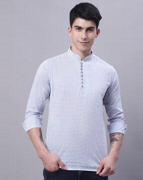 striped short kurta with mandarin collar