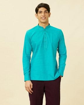 striped short kurta with mandarin collar