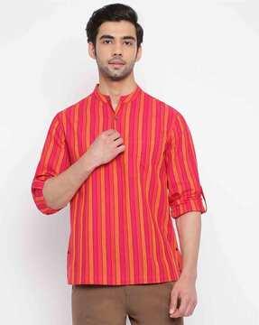 striped short kurta with patch pocket