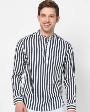 striped short kurta with patch pocket