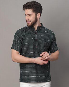 striped short kurta with patch pocket