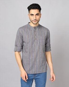 striped short kurta with patch pocket