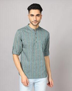 striped short kurta with patch pocket