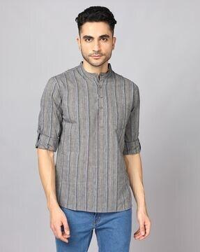 striped short kurta with patch pocket