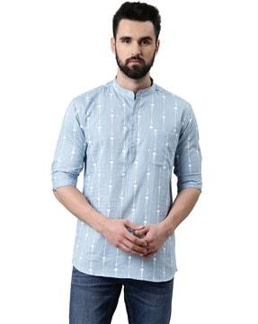 striped short kurta with patch pocket