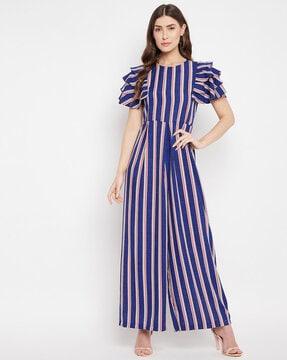 striped short-sleeve jumpsuit