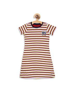 striped short sleeves a-line dress