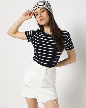 striped short sleeves round neck t-shirt