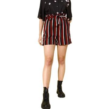 striped shorts with tie-up waist