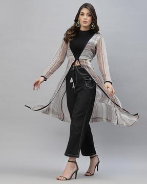 striped shrug with tie-up