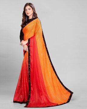 striped silk saree with embellished border