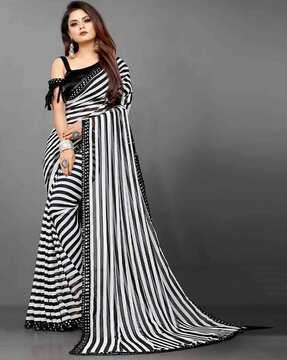 striped silk saree with lace border