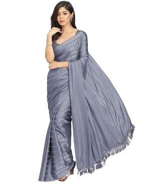 striped silk saree with tassels